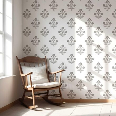 'Ratan Palm' Neutral Floral Block Print Wallpaper (Stormy Gray/ Taupe/ White) - Image 5