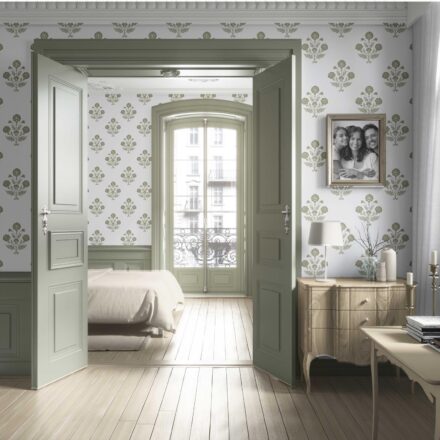 'Sanganeri' Floral Block Print Wallpaper (Olive Green/ White) - Image 4