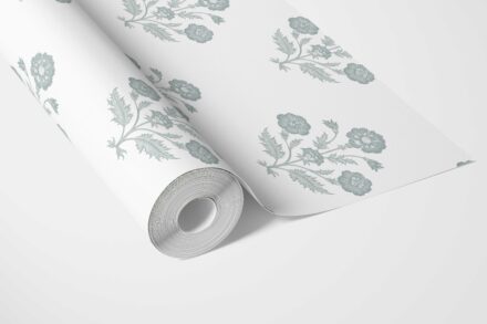 'Aubrey' Floral Block Print Wallpaper (Duck Egg Blue/ White) - Image 3