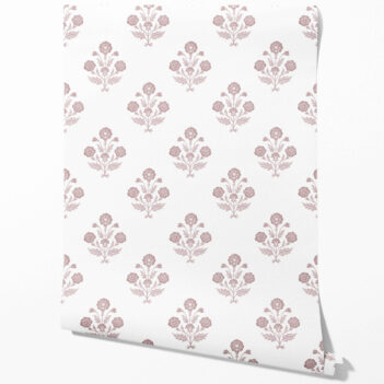 'Lantana' Floral Block Print Wallpaper (Light Rose Pink/ White)