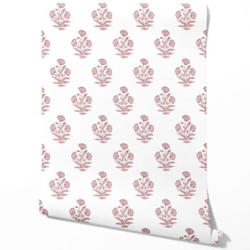 'Inaja' Floral Block Print Wallpaper (Pink/ White)