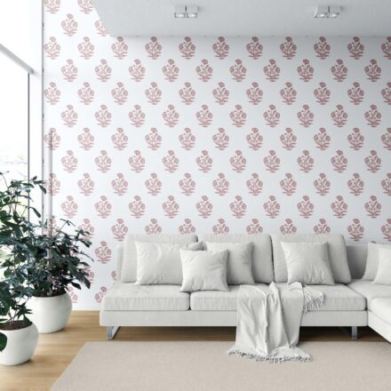 'Inaja' Floral Block Print Wallpaper (Pink/ White) - Image 6