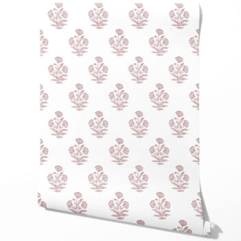 'Rincon' Floral Block Print Wallpaper (Light Pink/ White)