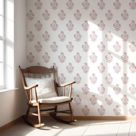 'Rincon' Floral Block Print Wallpaper (Light Pink/ White) - Image 5