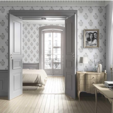 'Buran' Neutral Floral Block Print Wallpaper (Gray/ White) - Image 4