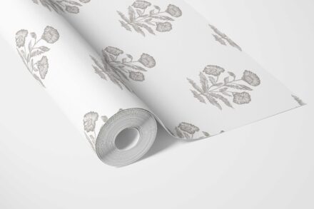 'Buran' Neutral Floral Block Print Wallpaper (Gray/ White) - Image 3
