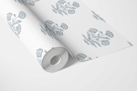 'Bernon' Floral Block Print Wallpaper (Sage Blue/ White) - Image 3