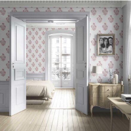 'Tuberose' Floral Block Print Wallpaper (Soft Pink/ White) - Image 4