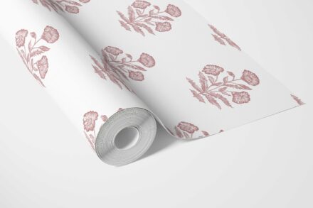 'Tuberose' Floral Block Print Wallpaper (Soft Pink/ White) - Image 3