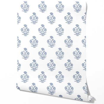 'Jademir' Floral Block Print Wallpaper (Slate Blue/ White)