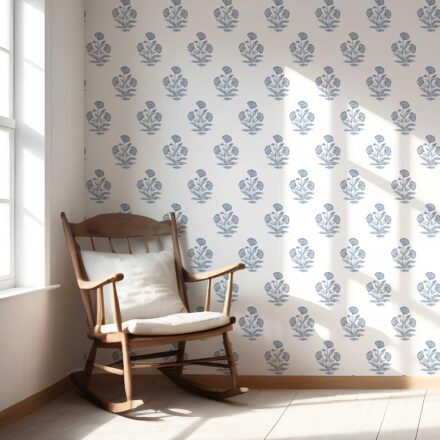 'Jademir' Floral Block Print Wallpaper (Slate Blue/ White) - Image 5