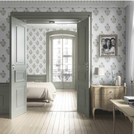 'Evening Grass' Floral Block Print Wallpaper (Olive Green/ White) - Image 4