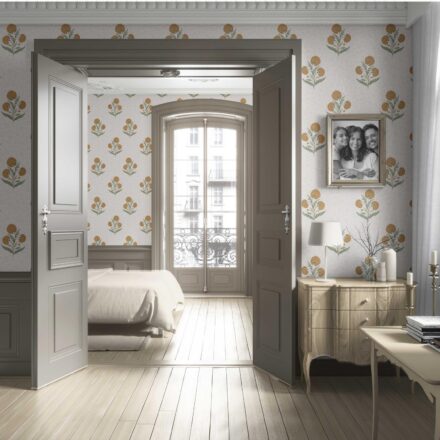 'Dalaran' Floral Block Print Wallpaper (Ochre Yellow/ Green) - Image 4