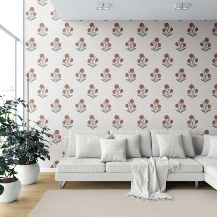 'Duskwood' Floral Block Print Wallpaper (Red/ Green/ Soft Taupe) - Image 6