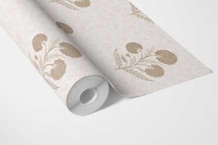 'Zahra' Neutral Floral Block Print Wallpaper (Beige/ Brown/ Soft Taupe) - Image 3