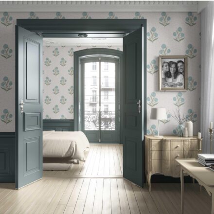 'Larkspur' Floral Block Print Wallpaper (Duck Egg Blue/ Green/ Soft Taupe) - Image 4