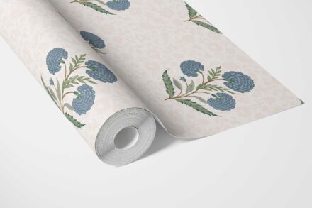 'Daydream' Floral Block Print Wallpaper (Blue/ Green/ Soft Taupe) - Image 3