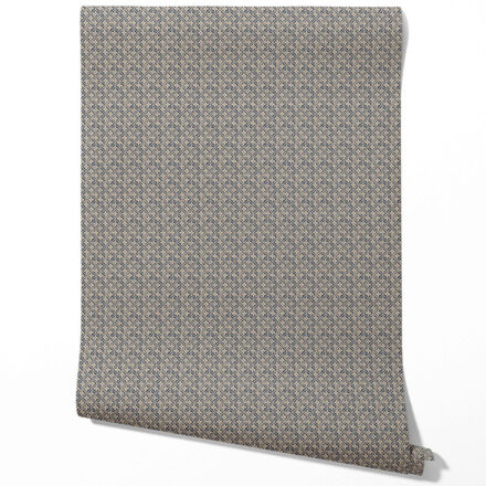 'Bencoolen' Small Floral Lattice/ Geometric Micro-Print Wallpaper (Navy Blue/ Beige)