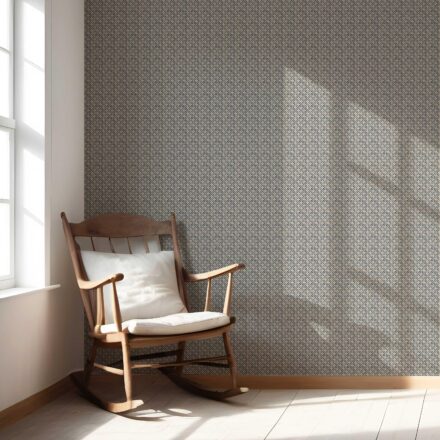 'Bencoolen' Small Floral Lattice/ Geometric Micro-Print Wallpaper (Navy Blue/ Beige) - Image 3