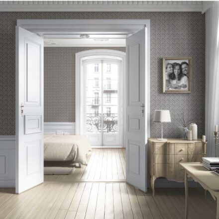 'Bencoolen' Small Floral Lattice/ Geometric Micro-Print Wallpaper (Navy Blue/ Beige) - Image 5