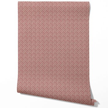 'Rose Moss' Small Floral Lattice/ Geometric Micro-Print Wallpaper (Deep Red/ Maroon/ Beige)