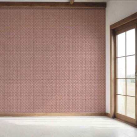 'Rose Moss' Small Floral Lattice/ Geometric Micro-Print Wallpaper (Deep Red/ Maroon/ Beige) - Image 7