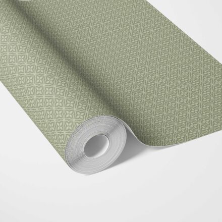 'Lucille' Small Floral Lattice/ Geometric Textured Wallpaper (Green)