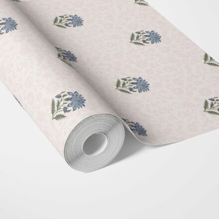 'Acanthus' Botanical/ Floral Block Print Wallpaper (Blue/ Green/ Soft Taupe) - Image 2