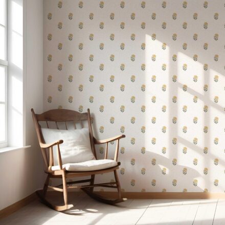 'Chiara' Botanical/ Floral Block Print Wallpaper (Yellow/ Green/ Soft Taupe) - Image 5