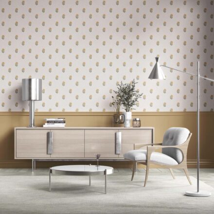 'Chiara' Botanical/ Floral Block Print Wallpaper (Yellow/ Green/ Soft Taupe) - Image 3