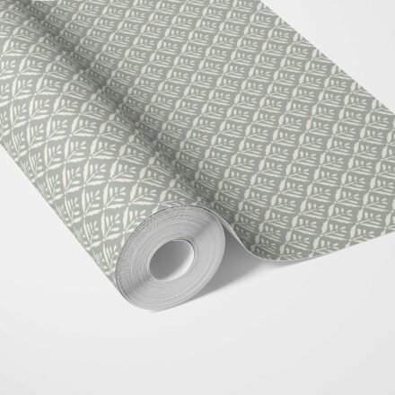 'Zeus' Small Floral Lattice/ Leaf Textured Wallpaper (Green-Gray)