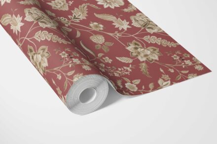 'Warda' Floral/ Botanical Patterned Wallpaper (Red/ Maroon/ Beige) - Image 3