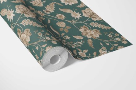 'Wavelike' Floral/ Botanical Patterned Wallpaper (Emerald Green/ Beige) - Image 3
