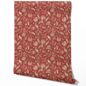 'Iquitos' Floral/ Botanical Patterned Wallpaper (Deep Red/ Green)