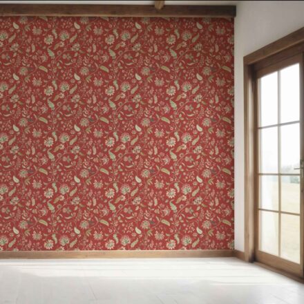 'Iquitos' Floral/ Botanical Patterned Wallpaper (Deep Red/ Green) - Image 7