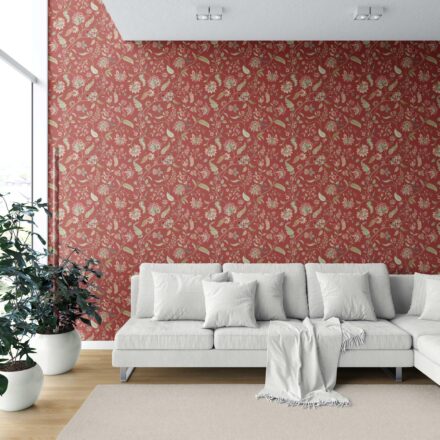 'Iquitos' Floral/ Botanical Patterned Wallpaper (Deep Red/ Green) - Image 6