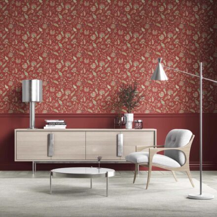 'Iquitos' Floral/ Botanical Patterned Wallpaper (Deep Red/ Green) - Image 2