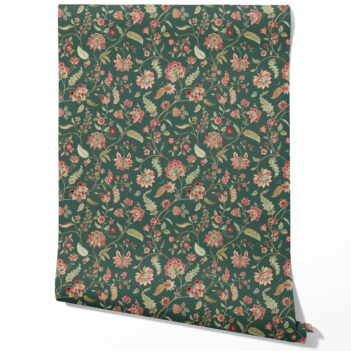'Latrobe' Floral/ Botanical Patterned Wallpaper (Green/ Red/ Pink)