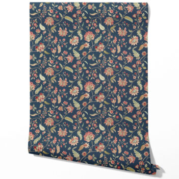 'Pale Raisin' Floral/ Botanical Patterned Wallpaper (Navy Blue/ Red/ Pink/ Green)
