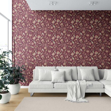 'Big Splash' Floral/ Botanical Patterned Wallpaper (Deep Maroon/ Burgundy/ Pink/ Green) - Image 6