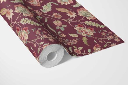 'Big Splash' Floral/ Botanical Patterned Wallpaper (Deep Maroon/ Burgundy/ Pink/ Green) - Image 3