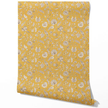 'Sprizzle' Floral Botanical Patterned Wallpaper (Yellow/ Beige)