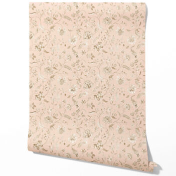 'Avarakta' Floral Botanical Patterned Wallpaper (Sandy Pink/ Beige)