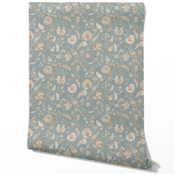 'Palooza' Floral Botanical Patterned Wallpaper (Blue-Gray/ Beige)