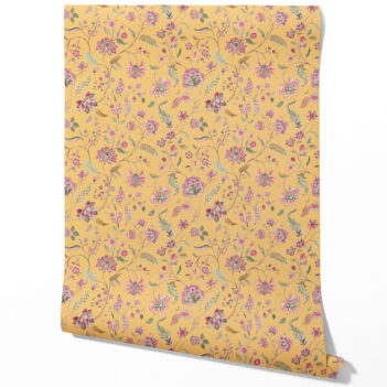 'Topiary' Floral Botanical Patterned Wallpaper (Yellow/ Pink/ Green)