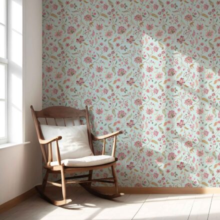 'Badami' Floral Botanical Patterned Wallpaper (Blue/ Pink/ Green) - Image 5