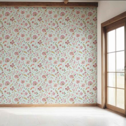 'Badami' Floral Botanical Patterned Wallpaper (Blue/ Pink/ Green) - Image 7