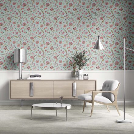 'Badami' Floral Botanical Patterned Wallpaper (Blue/ Pink/ Green) - Image 2