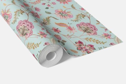 'Badami' Floral Botanical Patterned Wallpaper (Blue/ Pink/ Green) - Image 3