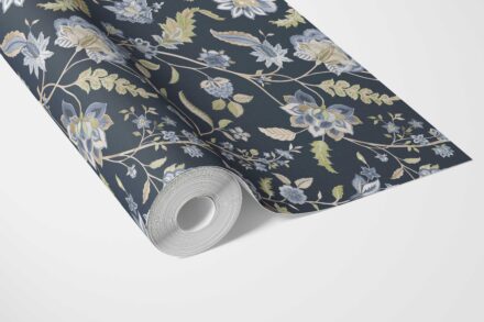 'Alicia' Floral/ Botanical Patterned Wallpaper (Midnight Blue/ Pale Blue/ Green) - Image 3